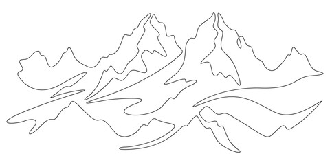 Continuous one line drawing Mountain landscape. Minimalistic view of high mountains. Beautiful scenery .One continuous line isolated minimal illustration.Not AI.
