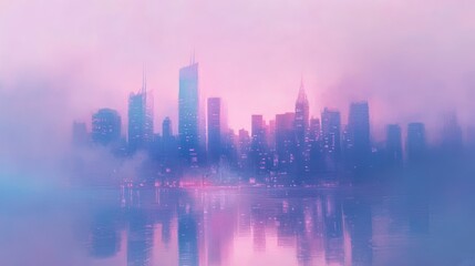 Fototapeta premium A soft pastel painting of a city skyline at dusk