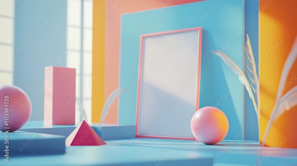 Poster minimalist abstract design with geometric shapes and soft color palette for mockup use