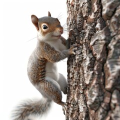 Squirrel Climbing a Tree Isolated On White