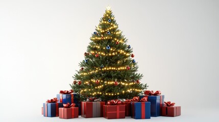 Decorated Christmas Tree with Gifts and Lights