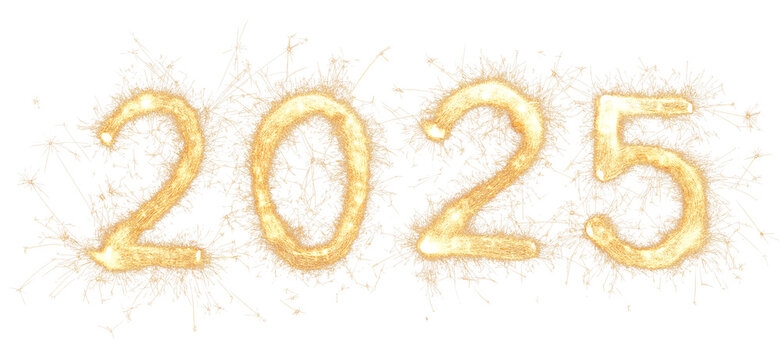 firework new year 2025 number alphabet on transparent white background. cutout png