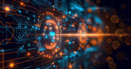 Futuristic Circuit Board with Glowing Data Stream