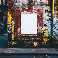 Blank Poster on Weathered Brick Wall with Graffiti