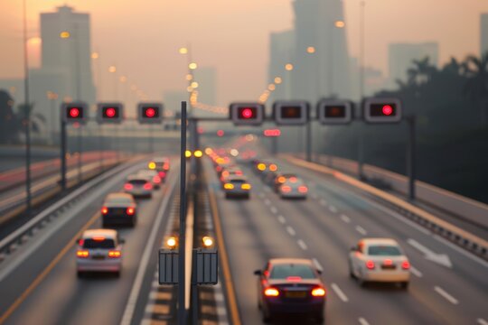 Advanced Urban Mobility Technology. Comprehensive Singapore Electronic Toll Collection System Showcasing Intelligent Transportation Infrastructure and Innovative Traffic Management Solutions.