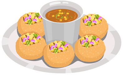 Pani puri Indian food illustration.