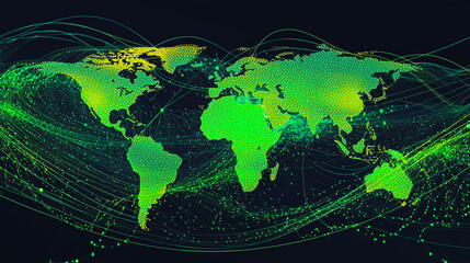 Obraz premium abstract business connection of line from nail node to node on world map background Innovation network points Earth's surface
