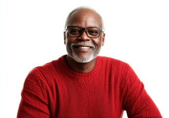 An elderly black African man in his 60s or 70s exudes health and confidence, his joyful spirit captured in a bright smile that reflects his vibrant energy.