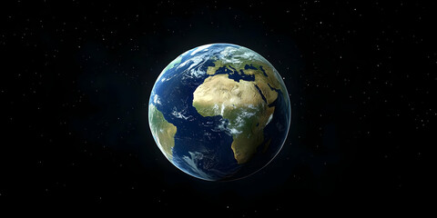 Naklejka premium A view of Earth from space, showcasing its blue oceans and green-brown landmasses.