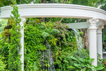 The Fountain with Classical architectural order in garden,Antique marble column concept in garden,Architecture and art of ancient Greece and Rome.