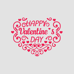Creative Valentine’s Day Text Artwork Featuring Heart-Shaped Calligraphy and Red Accents Vector Illustration
