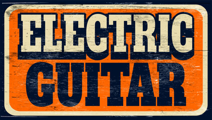 Fototapeta premium Aged vintage electric guitar sign on wood