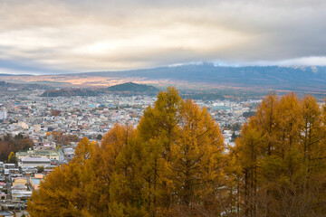 Cityscape of Fujiyoshida town in winter