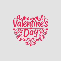 Creative Valentine’s Day Text Artwork Featuring Heart-Shaped Calligraphy and Red Accents Vector Illustration