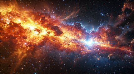 Fototapeta premium Vibrant Cosmic Landscape with Glowing Nebula and Stars in Deep Space