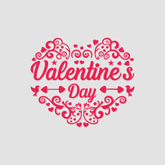 Creative Valentine’s Day Text Artwork Featuring Heart-Shaped Calligraphy and Red Accents Vector Illustration