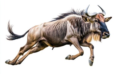 Fototapeta premium Blue Wildebeest Galloping Isolated Wildlife African Mammal Safari Animal Nature Photo