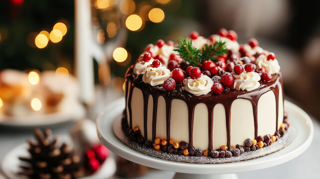 Exquisitely Decorated Christmas Cake A Festive Centerpiece for the Holidays