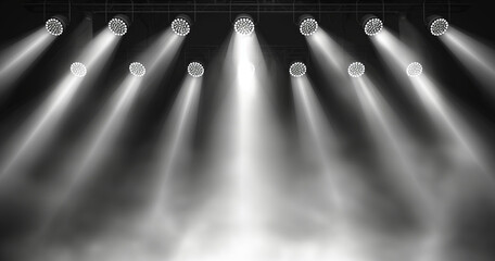 Obraz premium Stage Lighting Bright Spotlights, Dark Stage, Concert Beams