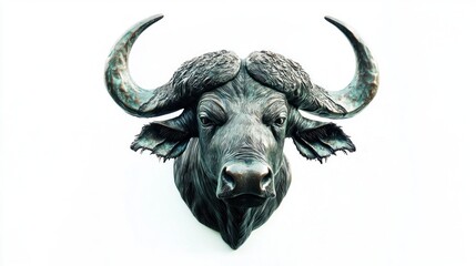 Naklejka premium Majestic Bronze Cape Buffalo Sculpture Animal Head Wall Decor Wildlife Art