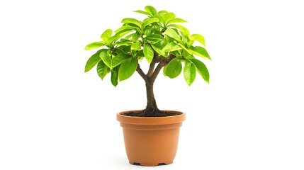 Fototapeta premium Lush Green Bonsai Tree in Brown Pot Isolated on White Background