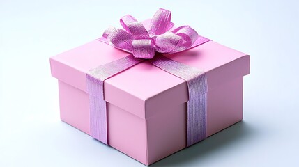 Fototapeta premium Pink Gift Box with Lavender Ribbon Bow Birthday Present Celebration