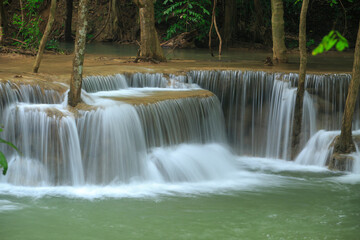 Huay Mae Khamin waterfalls is a beautiful waterfall famous 
at Srinakarin National Park ,Kanchanaburi Province , Thailand
