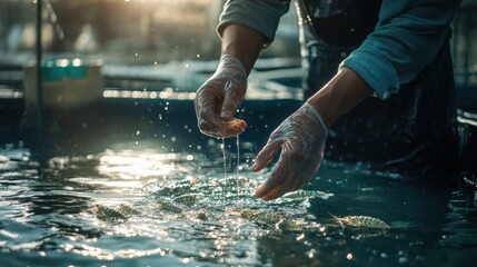 Shrimp Farming Aquaculture Worker Harvesting Aquatic Seafood