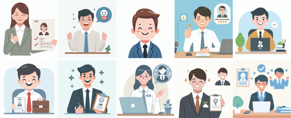 Vector Set of an HR Consultant in a Simple Flat Design Style