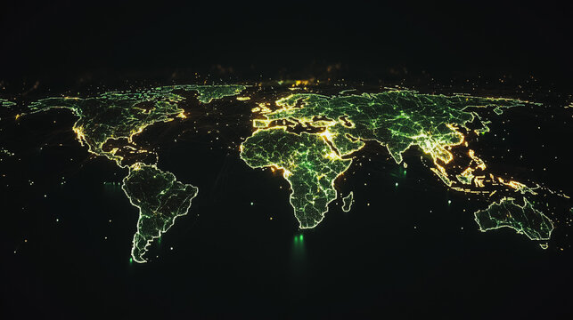 Fototapeta abstract business connection of line from nail node to node on world map background Innovation network points Earth's surface
