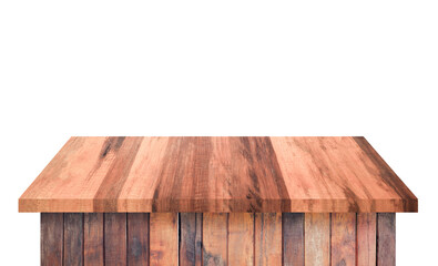 Empty brown wood Shelf Table isolated on white background. for montage of your product
