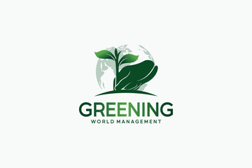 Plant greening logo design, hand logo planting green seedlings