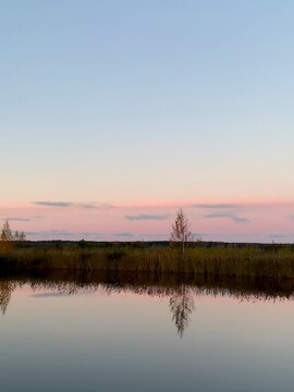 Autumn sunset over a lake in finlands archipelago