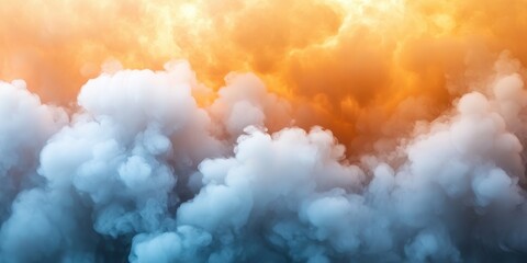 Naklejka premium A vibrant sky filled with dramatic clouds in shades of orange and blue, creating a stunning atmospheric display.