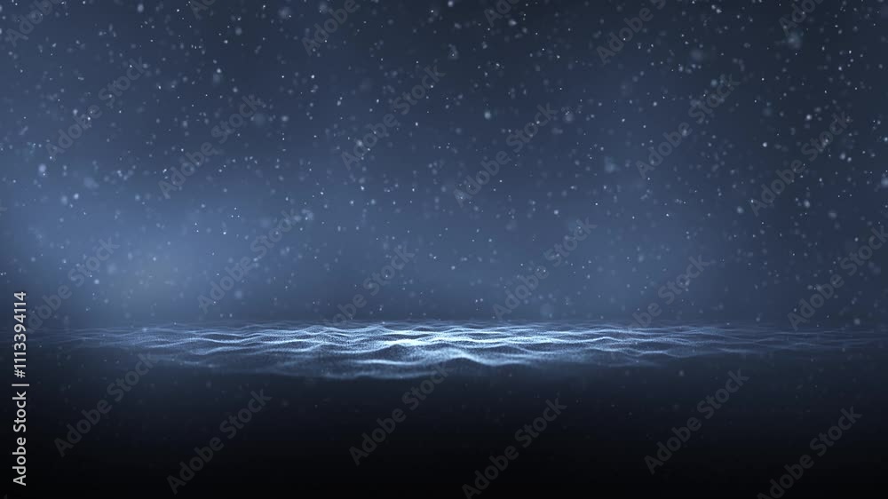 Poster loop abstract sea waves with falling snowflakes.