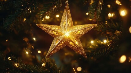 Glittering Golden Star with Sparkling Particles