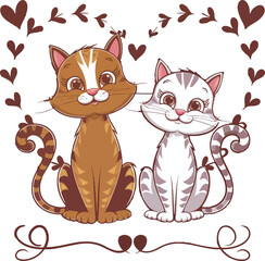Romantic Cat Duo with Heart Patterns – Perfect for Valentine's Day