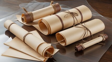 empty scroll, parchment, Srt of blank ancient paper scrolls and parchments