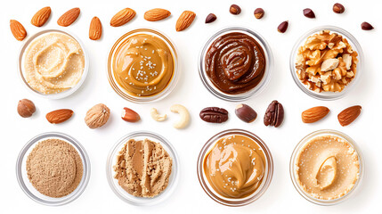 Collage of Nut Butter: A collage showcasing different types of nut butter isolated on a white background.