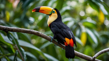 Naklejka premium A colorful bird with a long beak is perched on a branch