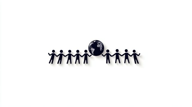 Global unity people holding hands around the earth symbolizing togetherness digital art minimalist design inspirational concept