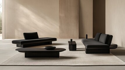 Modern Minimalist Dark Wood Furniture Arrangement