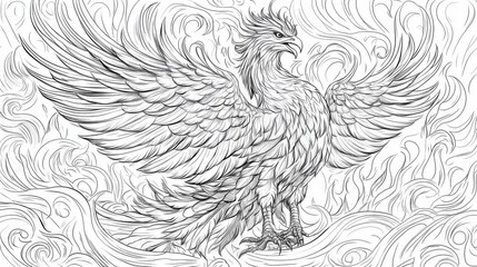 Fototapeta premium majestic phoenix coloring book Majestic Phoenix Rising from the Flames with Swirling Smoke