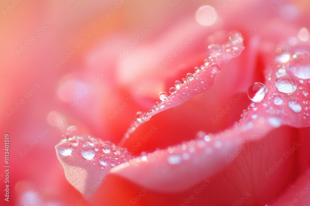 Wall mural Close-up of a pink rose petal covered in dew drops.