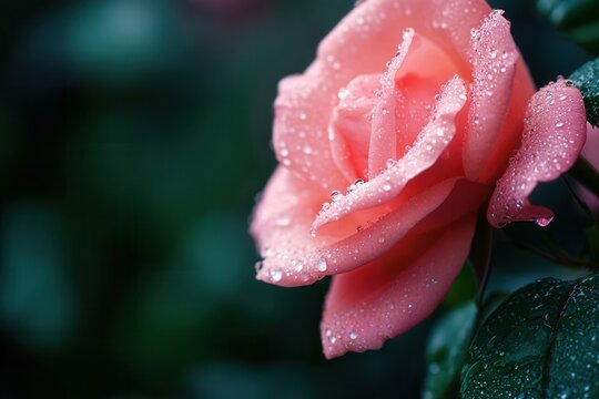 Close-up of a pink rose with dew drops. - Powered by Adobe