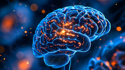 Glowing Abstract Illustration of Human Brain and Neurons in Vivid Colors Showcasing Neuroscience and Cognitive Function