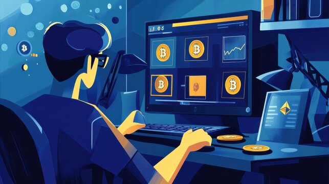 A motivated individual exploring cryptocurrency staking opportunities during a webinar on blockchain technology