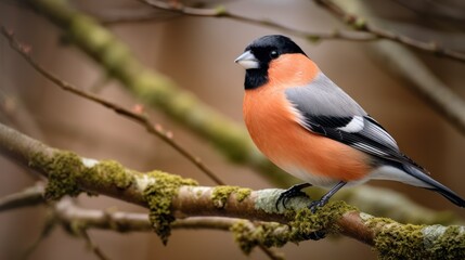 Fototapeta premium Eurasian Bullfinch Perched on a Branch