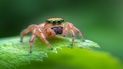 Close-up of a Colorful Spider on Green Leaf in Nature