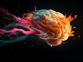 Obraz premium human brain exploding with creativity thanks to artificial intelligence support - AI